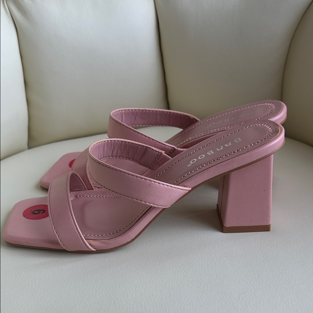 Pink Square Open Toe Double Strap Block Heels Siz… - image 4